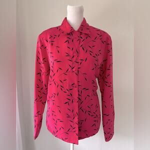Vintage ‘90s KR Essentials Coral Pink & Black Leaf Print Button Down Blouse